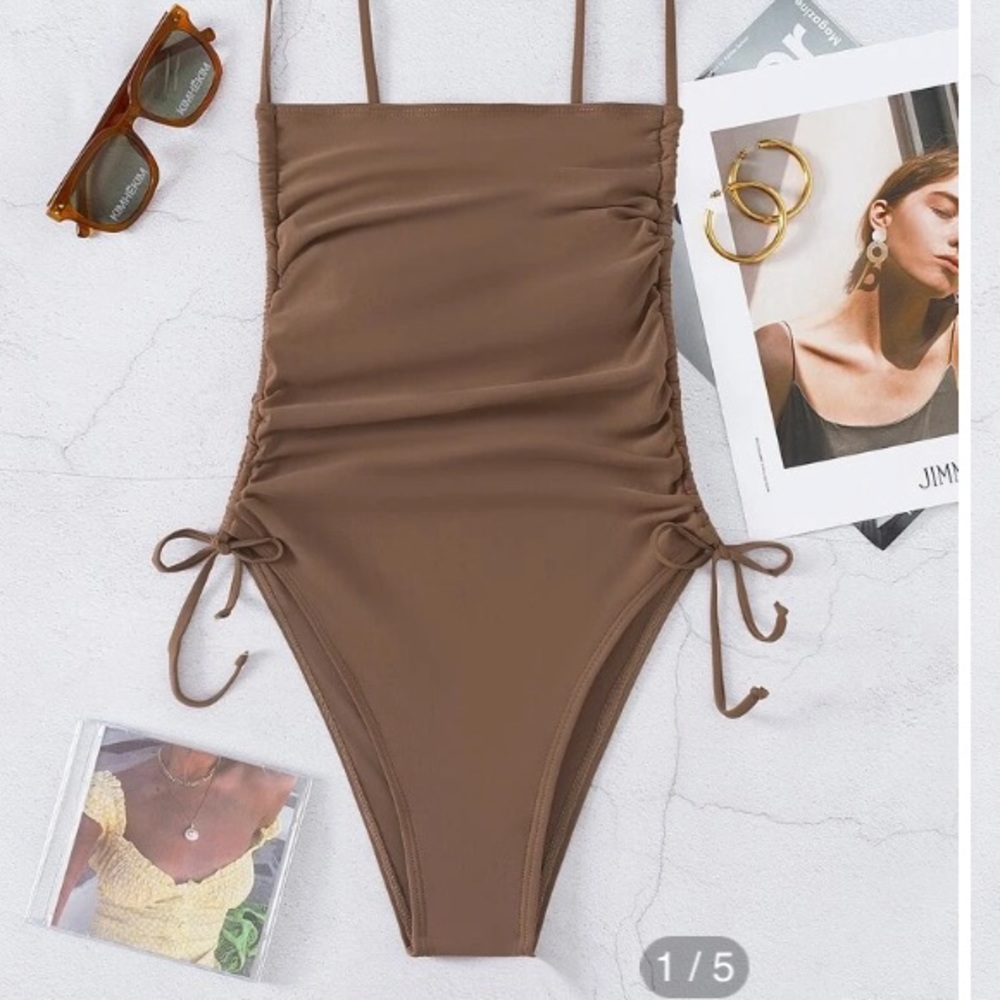Drawstring Side One Piece Swimsuit